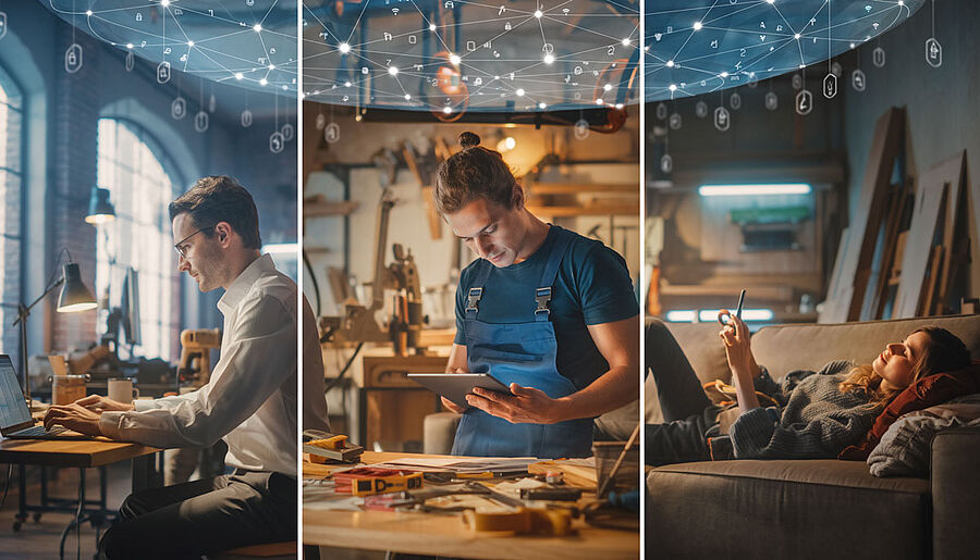 3 Personen an einem anderen Ort